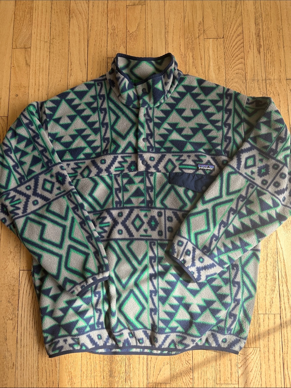 Patagonia Geometric Fleece Pullover - Teal & Navy Size Large